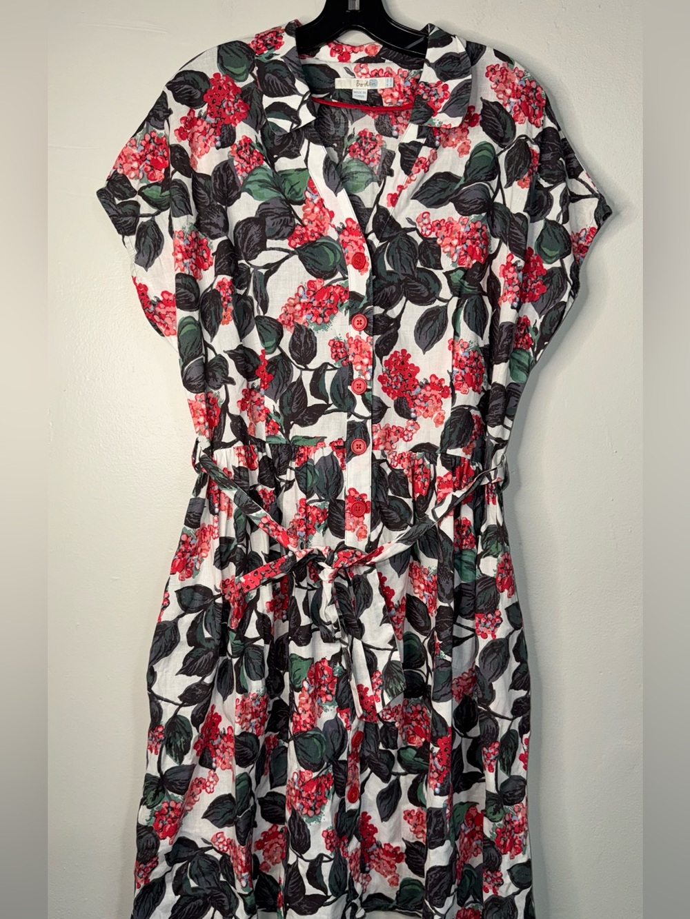 Boden Red & Green Floral Button-Front Midi Dress - Picture 2 of 13